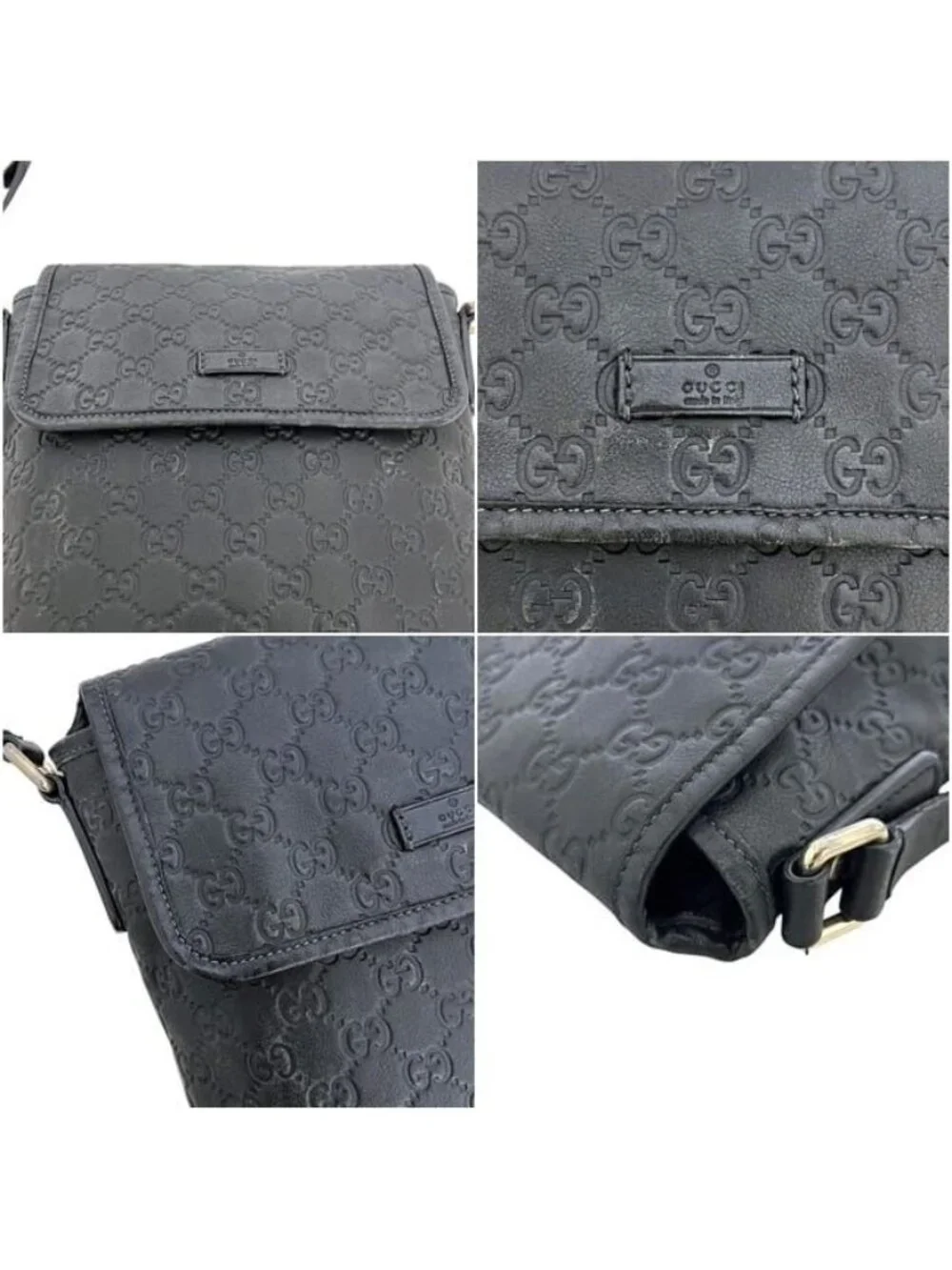 Gucci Shoulder Bag Guccissima Line Leather Black